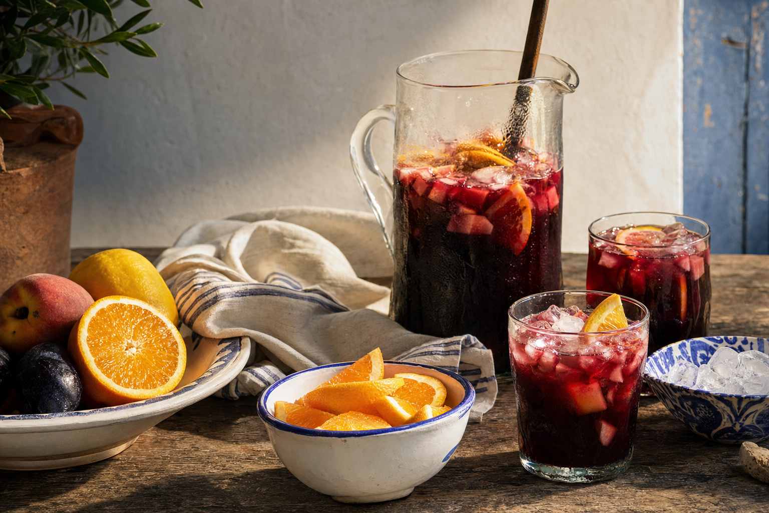 Sangria — Rotwein, reifes Obst und ein Schuss Brandy, lange gezogen und eiskalt eingeschenkt